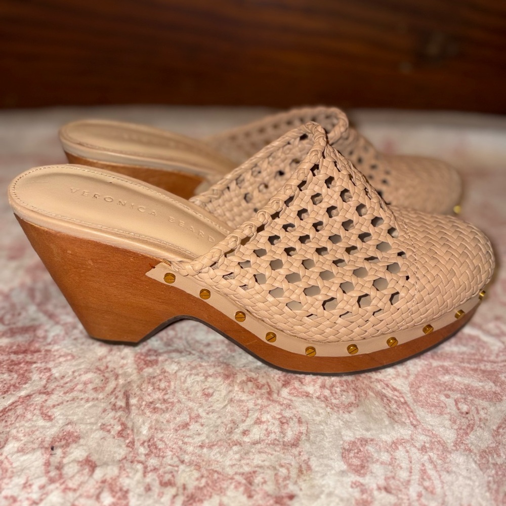 Veronica Beard Beige Woven Clogs